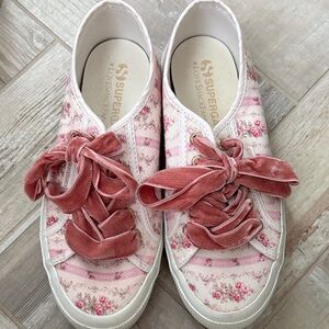 Superga X LoveShackFancy Women's Pink and White Floral Sneakers sz38